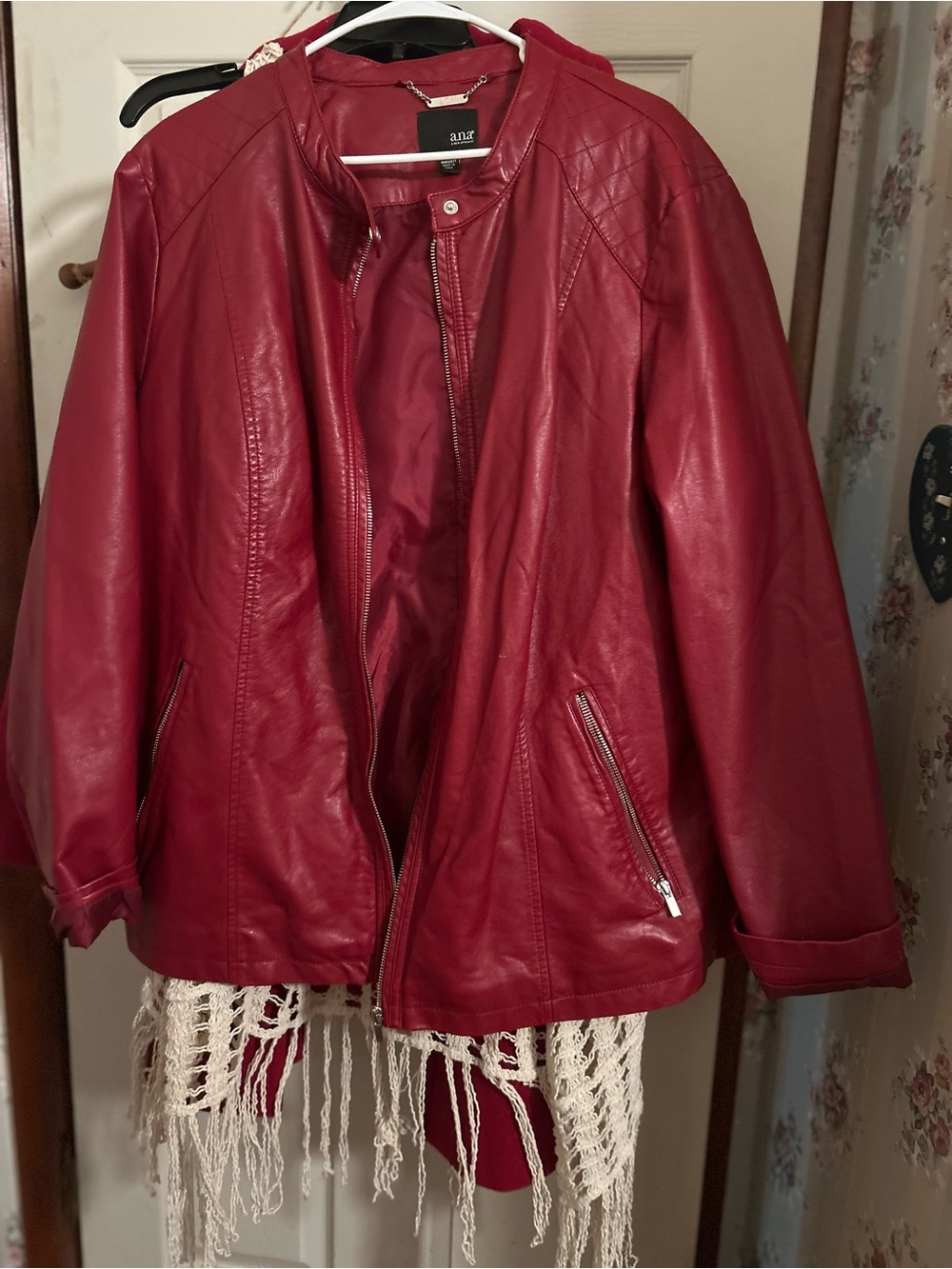 a.n.a Red Faux Leather Zip Jacket
